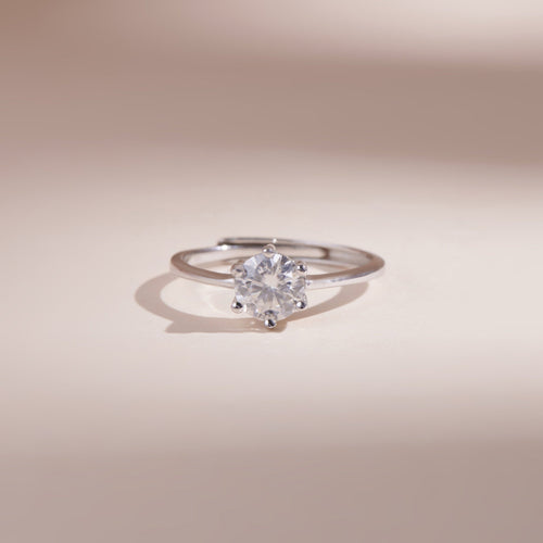 ELVORIA 6.5mm Moissanite Ring GRA ELVDA93 – Platinum Plated 925 Sterling Silver (Adjustable)
