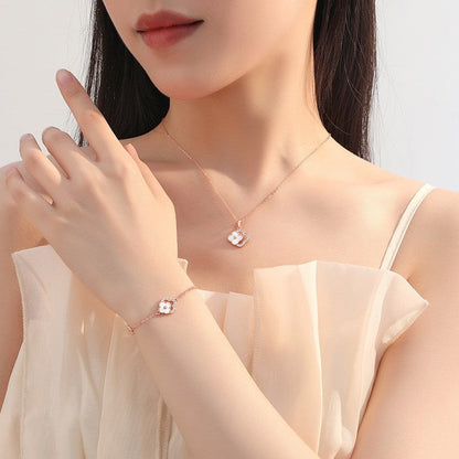 ELVORIA 18K Rose Gold Plated Clover Necklace – 925 Sterling Silver