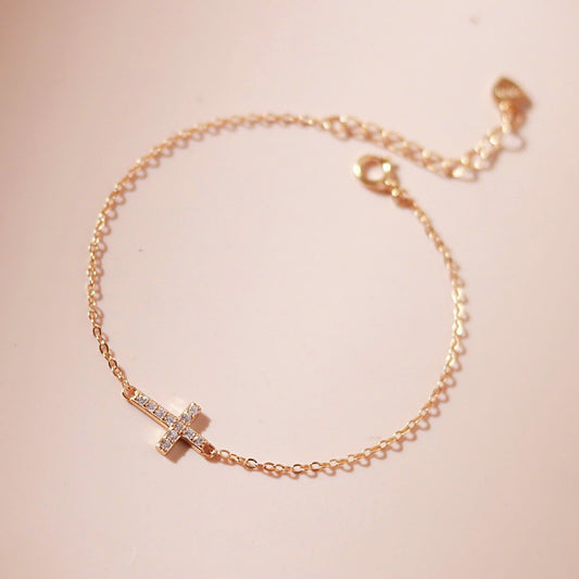 ELVORIA Elise Cross Bracelet – 18K Gold Plated 925 Sterling Silver