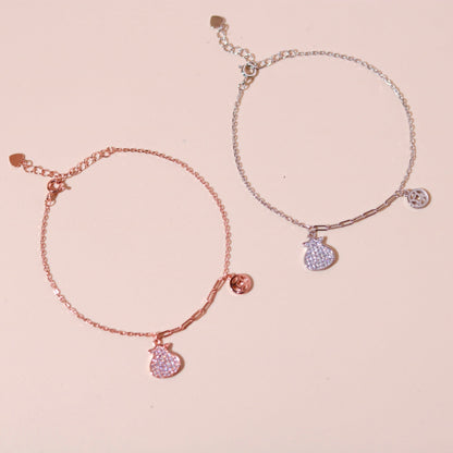 ELVORIA Lucky Coin Pouch Bracelet – Rose Gold & Platinum Plated 925 Sterling Silver