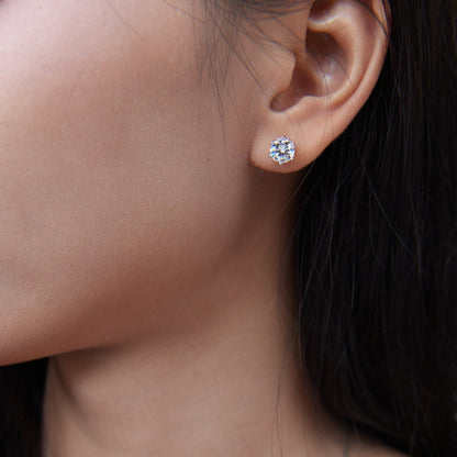 ELVORIA Unisex Moissanite Stud Earrings 6.5mm – Platinum Plated 925 Sterling Silver (GRA Certified)