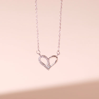 ELVORIA Narci Open Heart Necklace – 18K Rose Gold & Platinum Plated 925 Sterling Silver