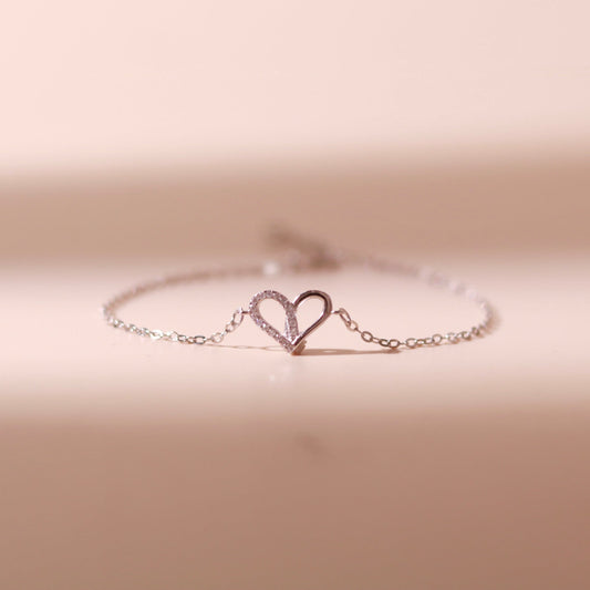 ELVORIA Narci Open Heart Bracelet – Rose Gold & Platinum Plated 925 Sterling Silver