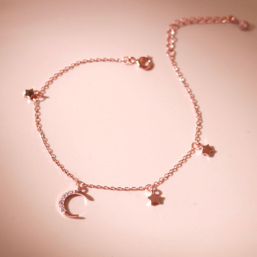 ELVORIA Luna Moon Bracelet – Rose Gold & Platinum Plated 925 Sterling Silver
