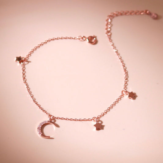 ELVORIA Luna Moon Bracelet – Rose Gold & Platinum Plated 925 Sterling Silver
