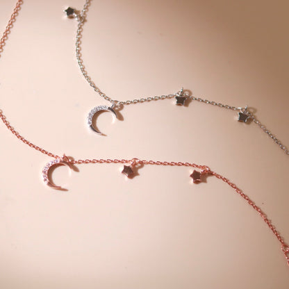 ELVORIA Luna Moon Bracelet – Rose Gold & Platinum Plated 925 Sterling Silver