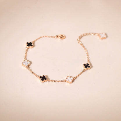 ELVORIA 18K Rose Gold & Platinum Plated Clover Bracelet – 925 Sterling Silver