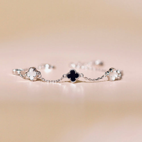 ELVORIA 18K Rose Gold & Platinum Plated Clover Bracelet – 925 Sterling Silver