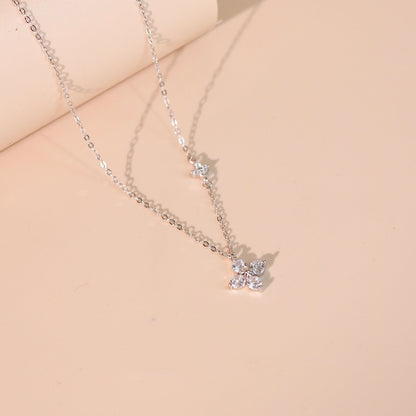 ELVORIA Lani Four-Leaf Clover Necklace – Platinum Plated 925 Sterling Silver