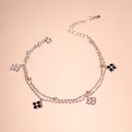 ELVORIA Rita Mini Clover Bracelet – Platinum Plated 925 Sterling Silver