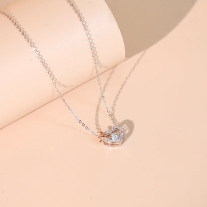 ELVORIA Rumi Dancing Heart Necklace – Platinum Plated 925 Sterling Silver