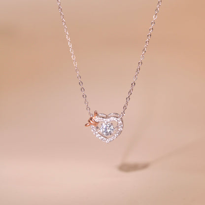 ELVORIA Rumi Dancing Heart Necklace – Platinum Plated 925 Sterling Silver