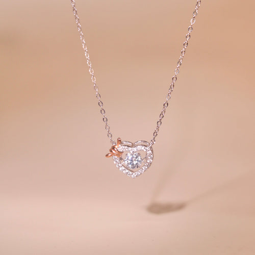 ELVORIA Rumi Dancing Heart Necklace – Platinum Plated 925 Sterling Silver