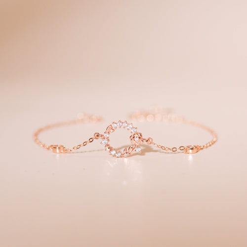 ELVORIA Rose Flower Rose Gold Bracelet – 18K Gold Plated 925 Sterling Silver