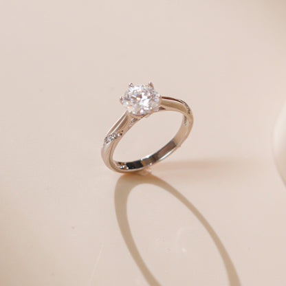 ELVORIA 6.5mm Moissanite Ring GRA – Platinum Plated 925 Sterling Silver