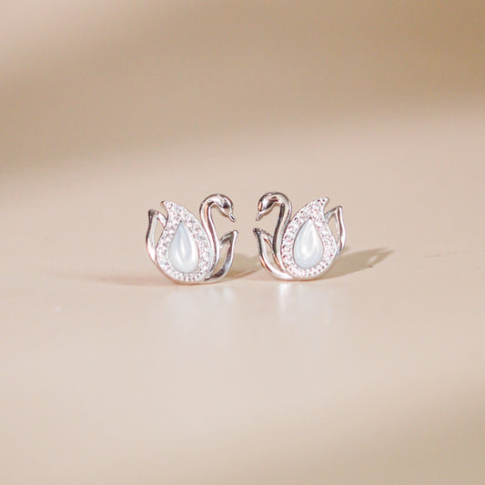 ELOREVA Alina Swan Earrings – Platinum Plated 925 Sterling Silver