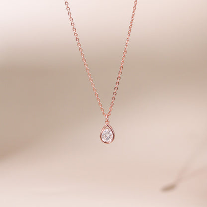 ELVORIA Ori Teardrop Necklace – 18K Rose Gold Plated 925 Sterling Silver