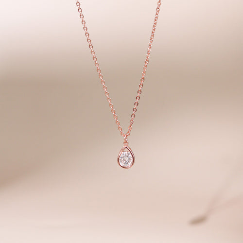 ELVORIA Ori Teardrop Necklace – 18K Rose Gold Plated 925 Sterling Silver