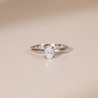 ELVORIA 6.5mm Moissanite Ring GRA – Platinum Plated 925 Sterling Silver