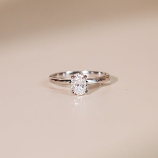 ELOREVA 6.5mm Moissanite Ring GRA – Platinum Plated 925 Sterling Silver