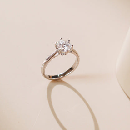 ELVORIA 6.5mm Moissanite Ring GRA – Platinum Plated 925 Sterling Silver