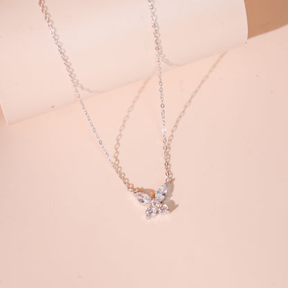 ELVORIA Lynn Butterfly Moissanite Necklace 4mm – Platinum Plated 925 Sterling Silver (GRA Certified)