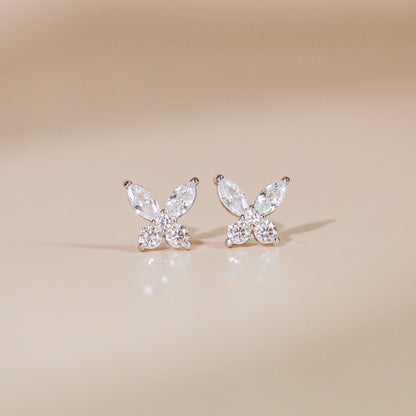 ELVORIA Lynn Butterfly Moissanite Earrings 3mm – Platinum Plated 925 Sterling Silver