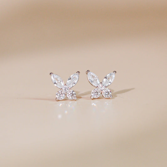 ELOREVA Lynn Butterfly Moissanite Earrings 3mm – Platinum Plated 925 Sterling Silver