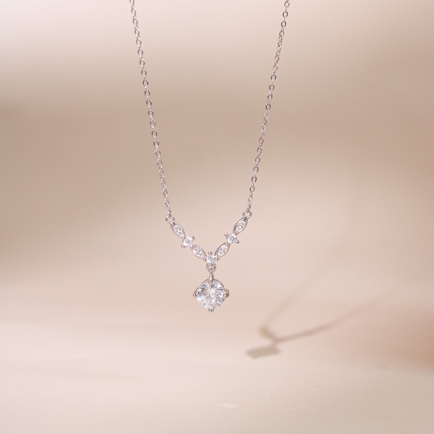 ELVORIA Yuna Dew Drop Necklace – Platinum Plated 925 Sterling Silver