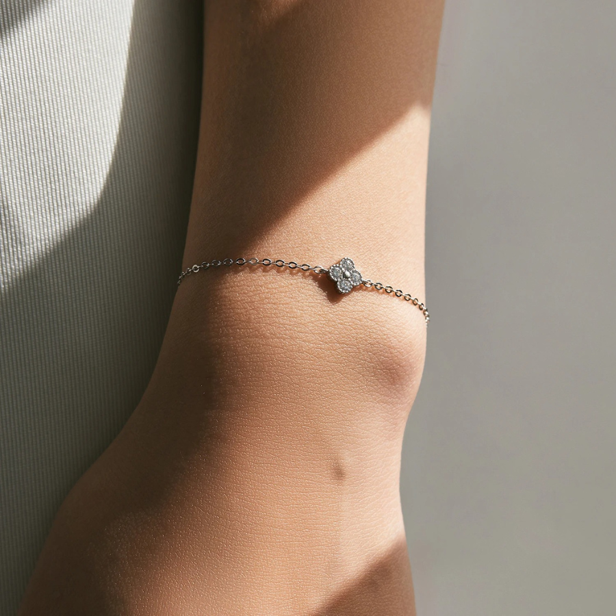 Lucky Four Leaf Clover CZ Bracelet – 925 Sterling Silver