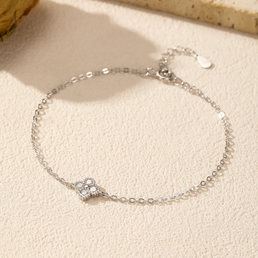 Lucky Four Leaf Clover CZ Bracelet – 925 Sterling Silver