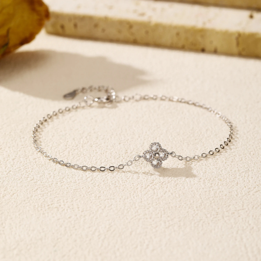Lucky Four Leaf Clover CZ Bracelet – 925 Sterling Silver