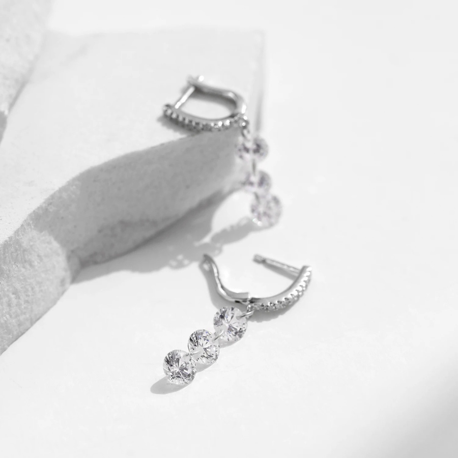 Sparkling Clear CZ Swing Dangle Earrings – 925 Sterling Silver