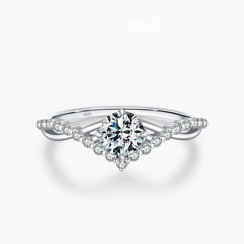 Elegant Crown Moissanite Engagement Ring – D Color 925 Sterling Silver