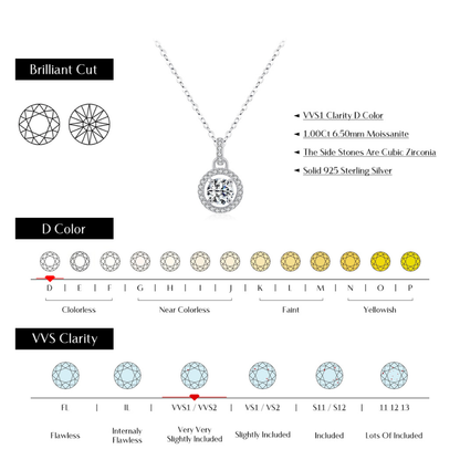 D Color 1 Carat Moissanite Pendant Necklace – Elegant 925 Sterling Silver Jewelry