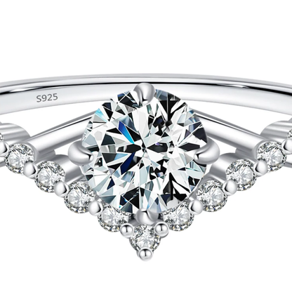 Elegant Crown Moissanite Engagement Ring – D Color 925 Sterling Silver