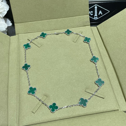18K Celestial Vintage Alhambra Malachite 10 Motifs Necklace