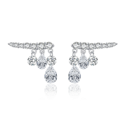 Geometric Water Drop CZ Stud Earrings – 925 Sterling Silver