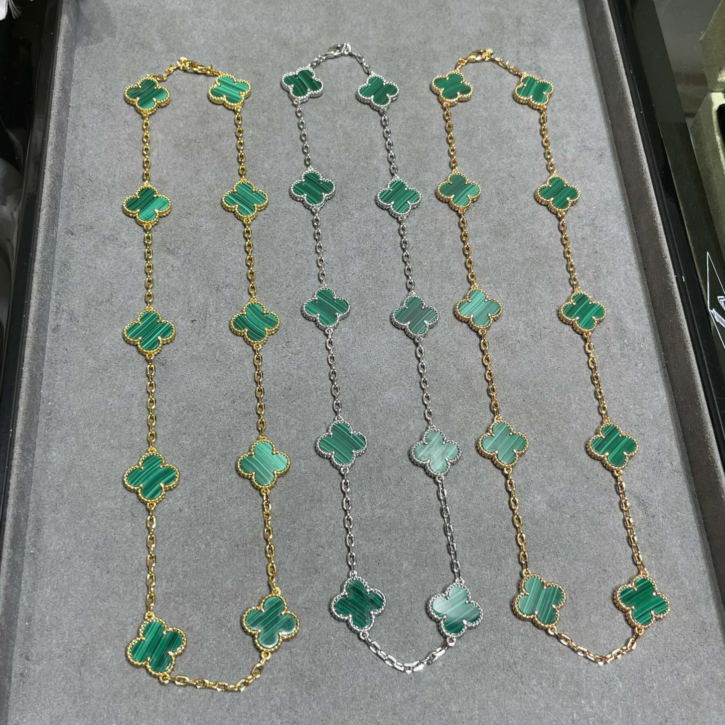 18K Celestial Vintage Alhambra Malachite 10 Motifs Necklace