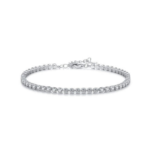 Elegant Round CZ Tennis Bracelet – Platinum Plated 925 Sterling Silver