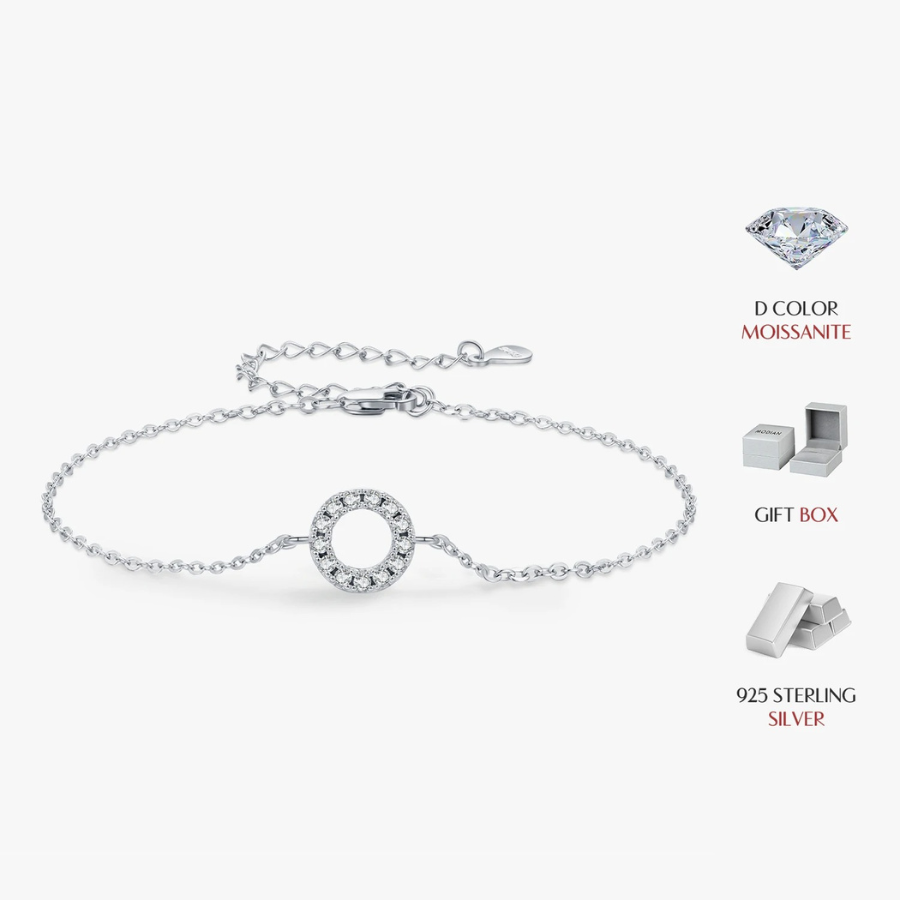 Elegant Hollow Round Moissanite Bracelet – 925 Sterling Silver