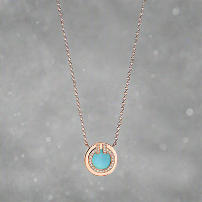 18K Celestial T Diamond & Turquoise Circle Pendant Necklace