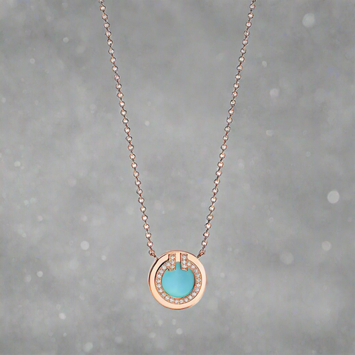 18K Celestial T Diamond & Turquoise Circle Pendant Necklace