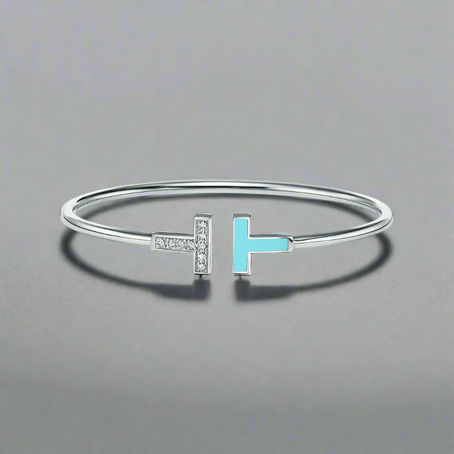 18K Celestial T Diamond and Turquoise Wire Bracelet
