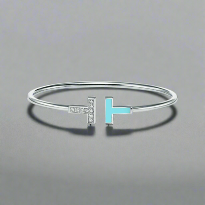 18K Celestial T Diamond and Turquoise Wire Bracelet