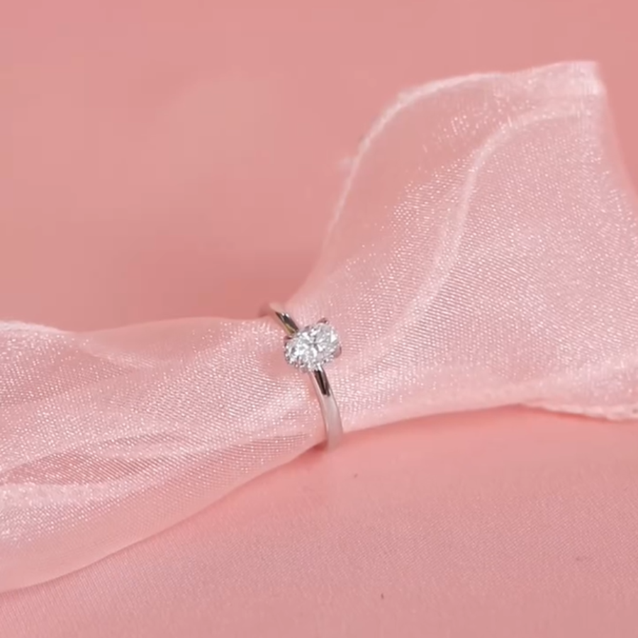 ELVORIA 6.5mm Moissanite Ring GRA – Platinum Plated 925 Sterling Silver