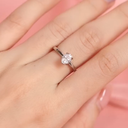 ELVORIA 6.5mm Moissanite Ring GRA – Platinum Plated 925 Sterling Silver