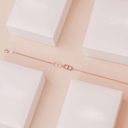 ELVORIA Ella Double-Link Rose Gold Bracelet – 18K Gold Plated 925 Sterling Silver