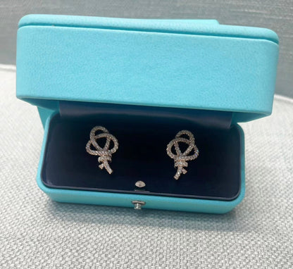 18K Celestial T Keys Woven Diamond Earrings