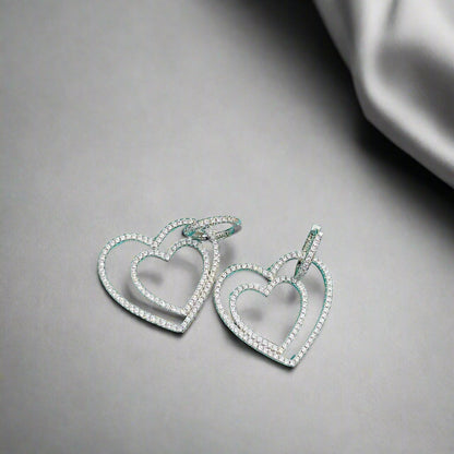 18K Celestial T Double Heart Diamond Earrings